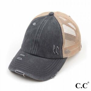 C.C CRISS CROSS PONY CAP CHARCOAL/BEIGE